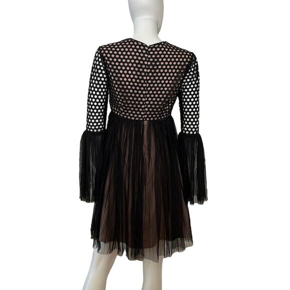 Nha Khanh Black Bell Sleeve Pleated Tulle Skirt A Line Dress Sz 4 - Picture 3 of 4